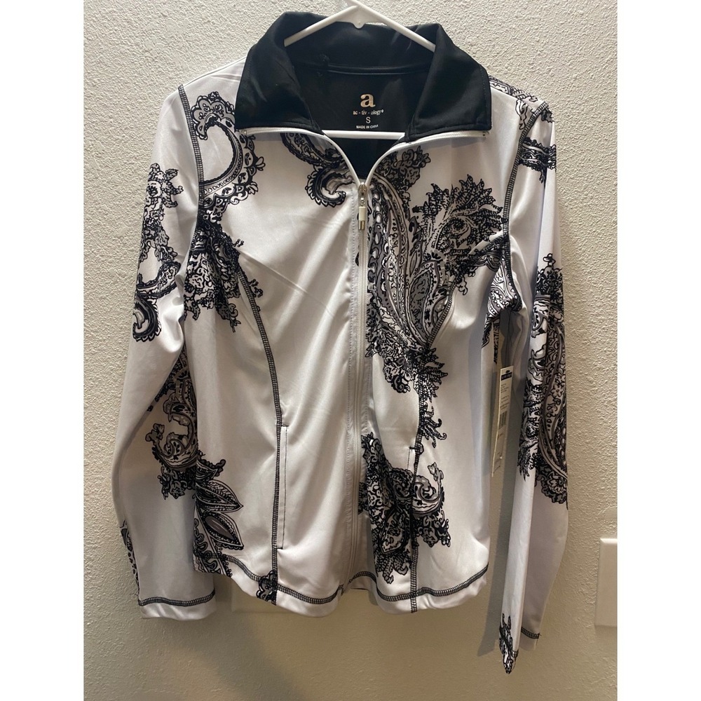 Act-ology NWT White Black Paisley Print Full Zip Athletic Jacket Women's Small‎